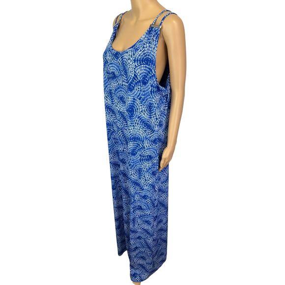 NWT Michael Kors Maxi Dress Blue Sunburst Logo Strap Side Slit Size XL - Picture 4 of 12